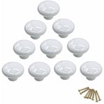 (Blanc)Lot de 10 boutons de placard ronds colorés en céramique à trou unique pour tiroir, placard, commode, porte