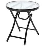 Outsunny Table Basse Ronde Bistro de Jardin Ø 45 x 50H cm Pliable métal époxy Noir Plateau Verre trempé