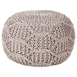 Pouf en Coton Taupe Macramé 50 cm Remplissage en Billes EPS Surface Texturée Tr