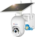 3G/4G Lte Caméra Solaire, Camera Carte Sim Sans Fil 4G 2,5K Hd, Ptz, Ip66 Audio Bidirectionnel, 355°/90° Détection Humaine Pir, Caméra Solaire Compatible Avec Téléphone/Tablette/Ordinateur