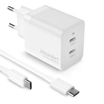 Chargeur USB C Rapide 47W 2 Ports GaN PD 3.0 45W Chargeur Double USB C PPS 33W Adaptateur Secteur Prise avec Type C Câble pour MacBook Air M1 M2, iPhone 16 Pro Max/15, Samsung S24 Ultra/S23