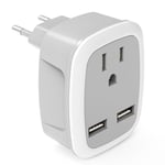 Adaptateur de prise USA Américain vers France Europe, Adaptateur de voyage avec 2 USB 2,4 A, US 3 broches vers Europe Français 2 broches pour Amérique Canada vers France Allemagne Espagne Europe