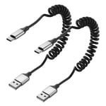 Câble Spiralé Usb A Vers Usb C, 2 Pièces Câble Court Usb C Chargeur Rapide Android Auto Câble De Charge Usb Type C Câble De Données Pour Samsung S23 S22 S21 S10 S9 S8 S7, Xiaomi, Huawei - Noir