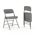 Flash Furniture Hercules Series Metal Folding Chairs with Cushioned Seats, Fabric Upholstered Event Chairs, Set of 2, Gray