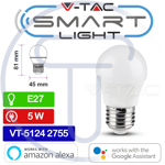 V-TAC 2755 Ampoule LED E27 5W G45 Dimmable Google Amazon WiFi RGB Blanc