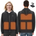 VEVOR Sweat à Capuche Chauffant Veste Chauffante Homme Femme Unisexe, avec Batterie Externe 7,4 V, Fermeture Éclair, 5 Zones de Chauffage, Doublure en Polaire Léger, pour Camping, Extérieur, S, Noir