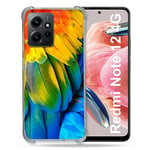 Cokitec Coque Renforcée en Verre Trempé pour Xiaomi Redmi Note 12 4G Animal Perroquet Plume