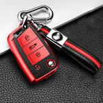 QYV Housse de Protection de clé Intelligente de Voiture, adaptée pour Volkswagen VW Golf 7 mk7 Skoda Octavia A7 Porte-clés Accessoires de pièce Automatique | étui à clés po,B-Red Keychain