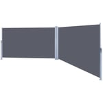 Hengda - Double Paravent Brise Vue Occultant Gris Rétractable Auvent Latéral 180x600cm