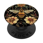 Beau motif abeilles et fleurs noires PopSockets PopGrip Adhésif