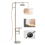 QTWW Arc Lampadaire avec Ampoule LED Moderne Contemporain Élégant Intérieur Suspendu pour Éclairage de Poteau de Salon Lampe Suspendue Réglable avec Plateau en Marbre Abat-Jour Plume Blanche