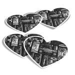 4x Heart Stickers - BW - Radios Cassette Player Retro Music #36180