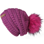 (ruusunpunainen) Naisten talvipipo Neulottu Pompom-hattu Slouchy Beanie Skullies samettivuori Naisten lämmin pehmeä hattu Korean punainen lippalakki