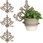 4x Supports pot de fleurs mural baroque, fonte, décoration, Porte plantes mural extérieur, ø 13,5 cm, gris-doré