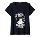 Womens Surviving The Teacher Life One Meltdown At A Time Christmas V-Neck T-Shirt