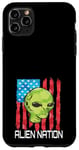 iPhone 11 Pro Max Funny Alien UFO USA Flag and Green Alien Head Case