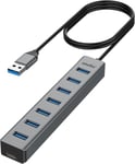 Hub Usb 3.0,7 Ports Multiprise Usb Répartiteur En Aluminium,C1Âble D'Extension De 1M,Répartiteur Usb,Convient Pour Pc,Ordinateur Portable,Macbook Pro,Etc.