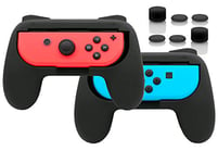 FYOUNG Controller Grip Compatible with Joy Con for Switch & Switch OLED with Thumb Grip Caps, Comfort Grip for JoyCon Holder Accessories, 2 Pack - Black