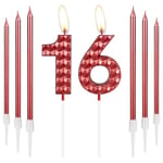 Red 16th Birthday Candles, Girls Boys 16th Birthday Decorations, Red Birthday Number 16 Candles, Happy Birthday Candle, Red Cake Candles Topper for Women Men Birthday Party Wedding Anniversary