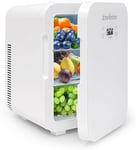 Enventor Mini Frigo10L, 220V/12V, Refroidisseur et Réchauffeur, Portable Mini Réfrigérateur avec Affichage LCD de la Température, pour Voiture Voyage Cosmétiques Boisson Nourriture, Blanc