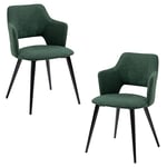 MEUBLE COSY Lot de 2 Chaises de Salle à Manger Rétro Fauteuil avec Accoudoirs Assise rembourrée en Tissu Pieds en métal pour Cuisine Salon Chambre Bureau, Acier allié, Vert, 48x54,5x80cm