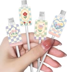 4 Pièces Protecteur de Câbles USB pour iPhone, Protege Câble Saver avec Motif de Fleurs Mignonne Délicate pour Filles Femmes, Ligne de Données Protège-Fil de Écouteur Accessoires pour iPhone