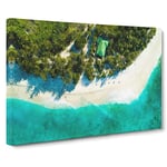 Above A Beach In The Maldives Painting Modern Art Canvas Wall Art Print Ready to Hang, Framed Picture for Living Room Bedroom Home Office Décor, 20x14 Inch (50x35 cm)