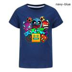 Barn Pojke Flicka Geometri Dash Kortärmad T-shirt Cartoon Print Sommar Blus Navy Blue 9-10 Years