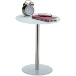 Table d'appoint ronde en Verre et Inox, Table Bout de canapé décoratif hlp 53 x 43 x 43 cm, blanc - Relaxdays