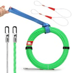 EFUTURETIME Aiguille Tire Cable Electrique 30m, Tire Fil Cable Pullers avec 2 Ressorts de Guidage, 3 Sangles d'Arrimage, Ruban à Poisson Fibre de Verre pour Insertion et Extraction de Câbles