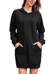 Terecey Robe Sweat Femme Long à Capuche Pull Robes avec Poche Manches Longues Casual Hoodie Hiver Noir