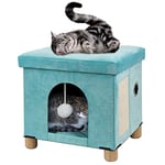 BRIAN & DANY Grand cube pliable pour chat d'intérieur avec griffoir et balle pour chat, 37 x 31,8 x 36 cm, vert