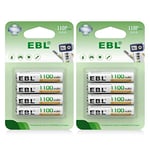 EBL Piles Rechargeables NIMH 1,2V, 8PCS AAA HR03 Piles Rechargeables, Compatible avec Jouet, Télécommande, Manette, Rasoir, etc