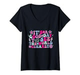 Womens It's A Good Day To See The World Clearly Optometrist Groovy V-Neck T-Shirt