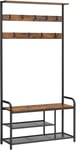 VASAGLE Coat Stand Rack with Shoe Bench 9 Hooks Top Shelf for Entryway Rustic Br