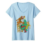 Womens Christmas Scooby Doo Shaggy Decorate Tree Holiday V-Neck T-Shirt