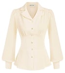 GRACE KARIN Button Down Shirts for Women Peplum Tops Long Sleeve Work Blouse Collared Shirt Dressy Top, Ivory, M