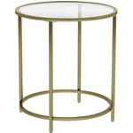 Vasagle Table d'Appoint Ronde, Plateau en Verre Trempé, Armature Métallique Dorée, Bout de Canapé, Table Console, Table de Chevet, Salon, Balcon,