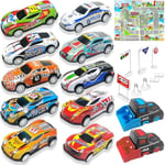 TOYABI Coffret Petite Voiture Enfant, 21 Petites Voitures Jouets avec Catapulte & Tapis de Jeu, Lot Voitire Miniature en Métal 1/64, Mini Cars, Véhicules à Friction pour Enfants 3 4 5 6 7 8 Ans