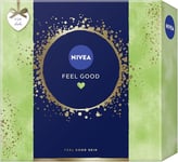 NIVEA Feel Good Coffret cadeau avec produits de soins hydratants, coffret cadeau avec lotion pour le corps, douche de soin, déodorant roll-on et shampoing