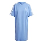 adidas Women's Essentials 3-Stripes Single Jersey Boyfriend Tee Dress, blue fusion/white, S