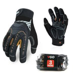 Vgo... 3Paires Gants de travail de sécurité, gants de mécanicien, gants anti-vibrations, robustes (SL8849,8/M,Noir/Doré,3Paires)