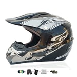 Casque Moto Cross Enfant,Casque Moto Enfant Adoptez Un Design Cool Casque Downhill pour Enfants avec Gants/Lunettes/Masque/Filet à Elastique(6 PCS) Convient pour Toutes Les Saisons (59-60CM)