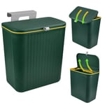 Wuzdy Poubelle Suspendue, 12L Poubelle Murale Cuisine, 12L Poubelle Cuisine Suspendue, Poubelle Cuisine avec Couvercle Coulissant, pour Cuisine, Salle de Bain, Chambre, Salon (29 * 16 * 26cm, Vert)