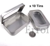 10 x Altoid Size Tins.  Hinged Window Lid 3¾" x 2⅜" x ⅞" (96mm x 60mm x 21mm)