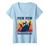 Womens Pew Pew Madafakas Shirt Pew Pew Cat Pyjamas Summer Cats V-Neck T-Shirt