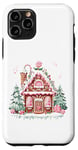 Coque pour iPhone 11 Pro Jolie maison en pain d'épice avec flocons de neige en glaçage rose