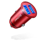 Car Charger, AINOPE Smallest 4.8A All Metal Car Charger Adapter Fast Charge USB Car Charger Flush Fit Compatible with iPhone 16/13/12/11 pro/XR/x/7/6s, iPad Air 2/Mini 3, Samsung Note 9/S10/S9/S8-Red