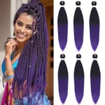 Braiding Hair Pre Stretched - 6 Packs Prestretched Braiding Hair 26 Inch Ombre Braiding Hair Itch Free Yaki Synthetic Hair Extension for Braids (26 Inch(6Packs), 1B/Purple)