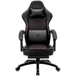 Dowinx Gaming Chair with Spring Cushion,Racing Gamer Chair with Massage Lumbar Support, Ergonomic Gaming Armchair with Footrest Office Chair PU Leather Black